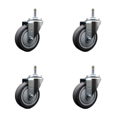 Service Caster 4'' Thermoplastic Rubber Wheel Swivel 7/16'' Grip Ring Stem Caster Set, 4PK SCC-GR20S414-TPRB-716138-4